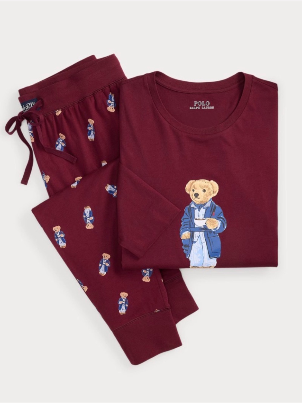 Polo Ralph Lauren Men’s Polo Bear Wine Morning Coffee Cotton Knit Pajama Set M